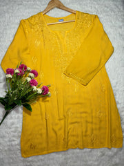 Amina Rayon Black Chikankari Top Mustard