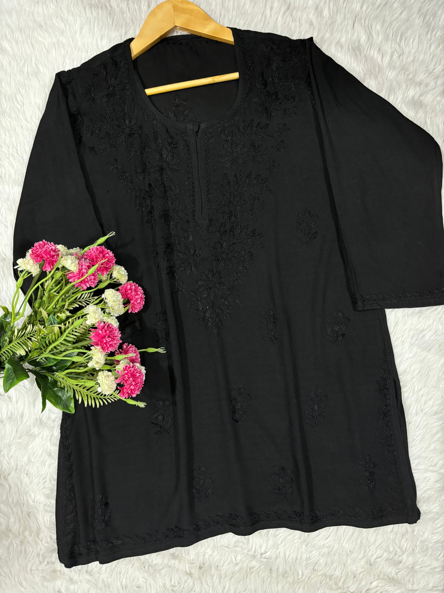 Amina Rayon Black Chikankari Top