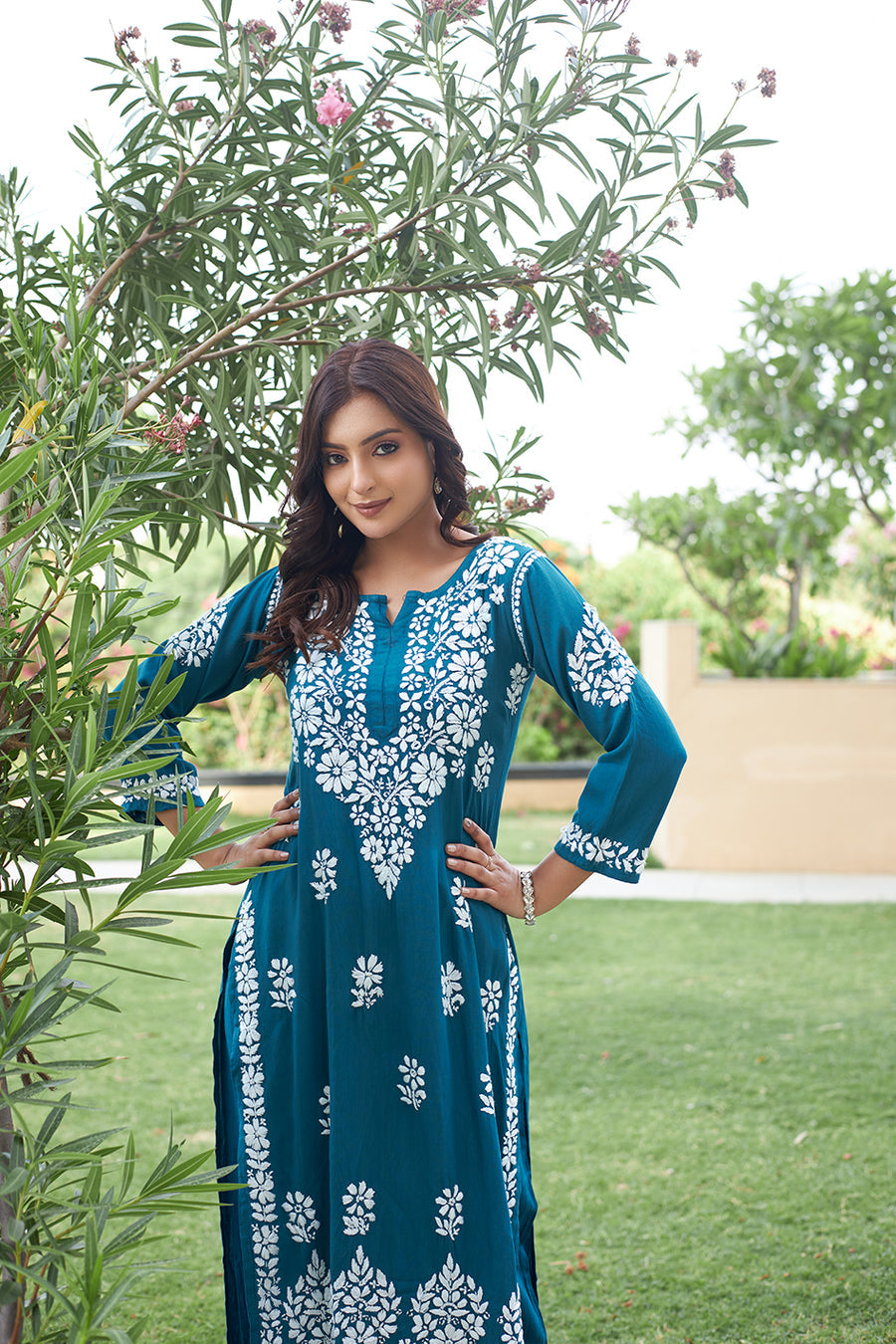 Surbala Modal Chikankari Kurti Set