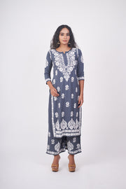 Surbala Modal Chikankari Kurti Set Grey