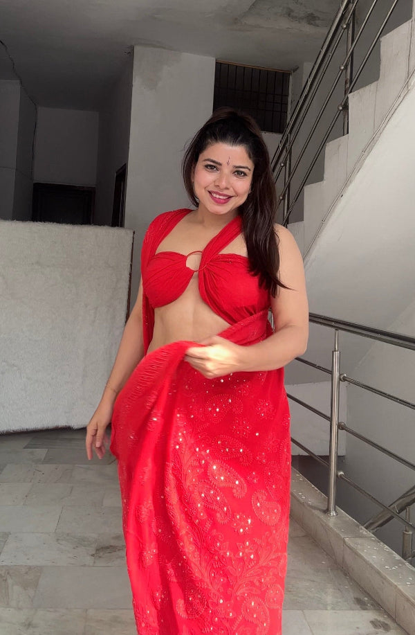 Nazm Viscose Mukaish Chikankari Saree