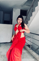 Load image into Gallery viewer, Nazm Viscose Mukaish Chikankari Saree Red 6.5 meter with blouse