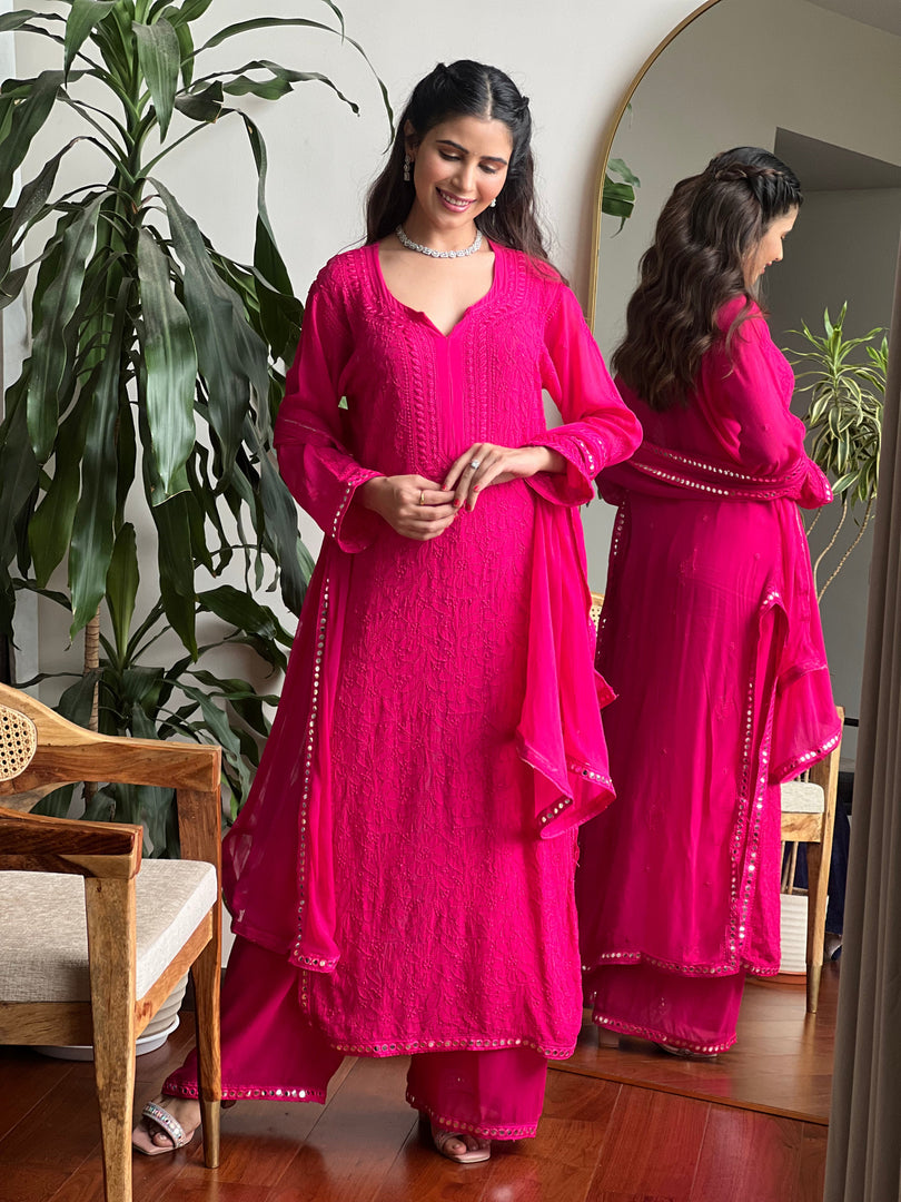 Gulnihal Viscose Premium Chikankari Kurti Set - The Lucknowi Chikan 