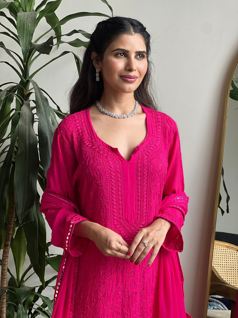 Gulnihal Viscose Premium Chikankari Kurti Set - The Lucknowi Chikan 