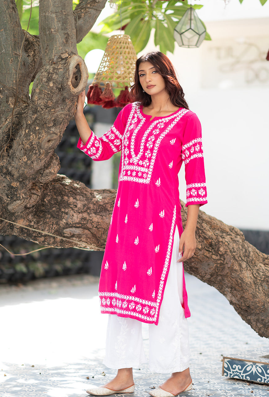 Malhar Rayon Long Chikankari Kurti