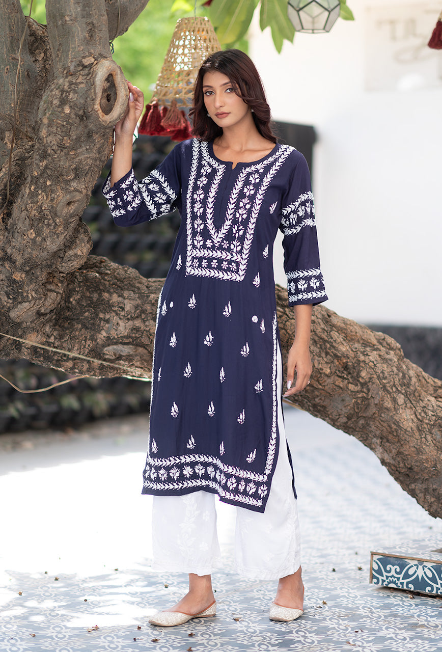 Malhar Rayon Long Chikankari Kurti