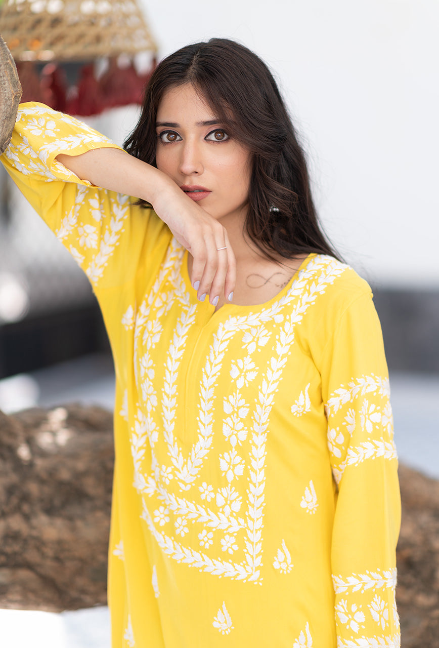 Malhar Rayon Long Chikankari Kurti