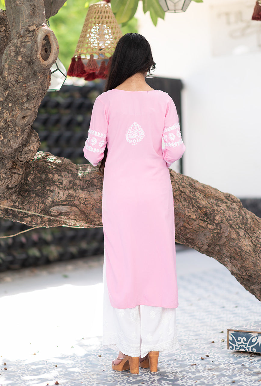 Malhar Rayon Long Chikankari Kurti