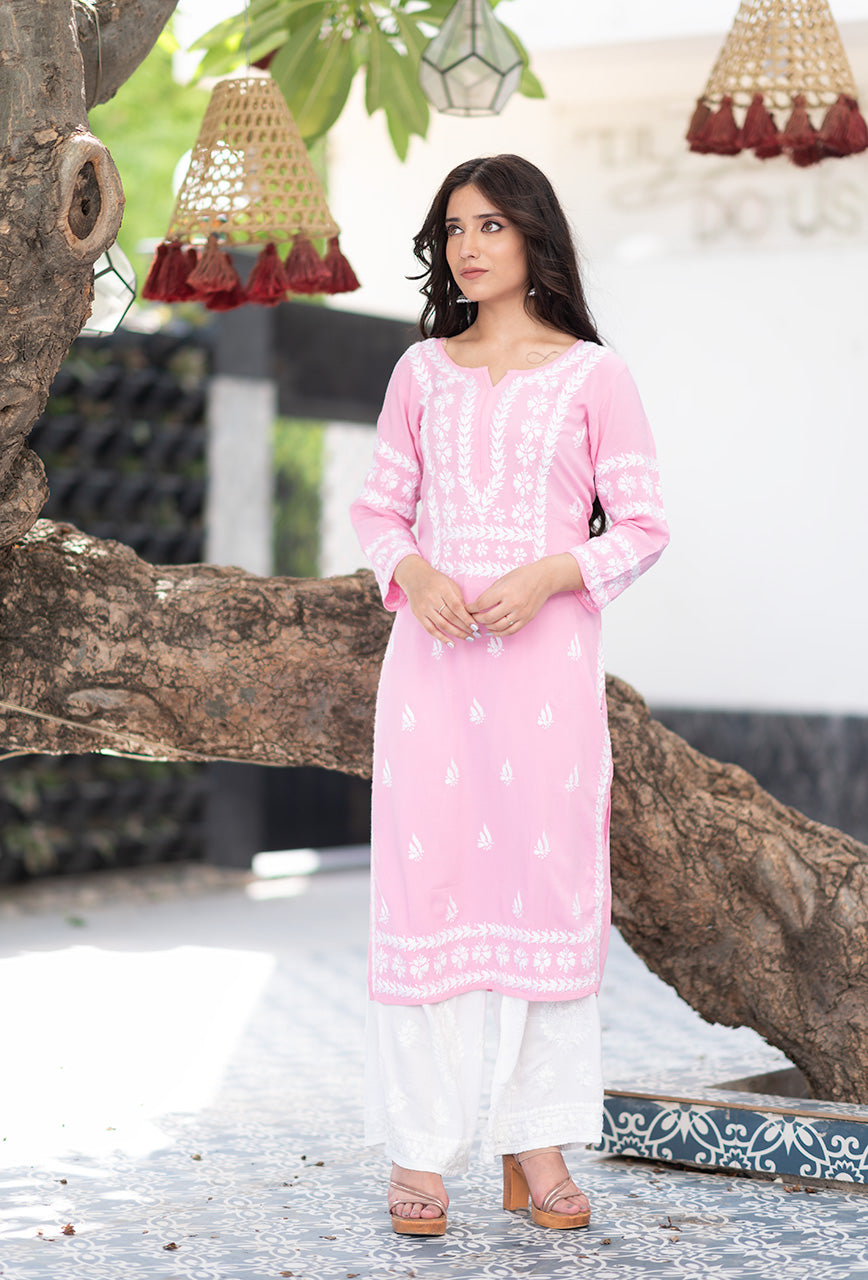 Malhar Rayon Long Chikankari Kurti