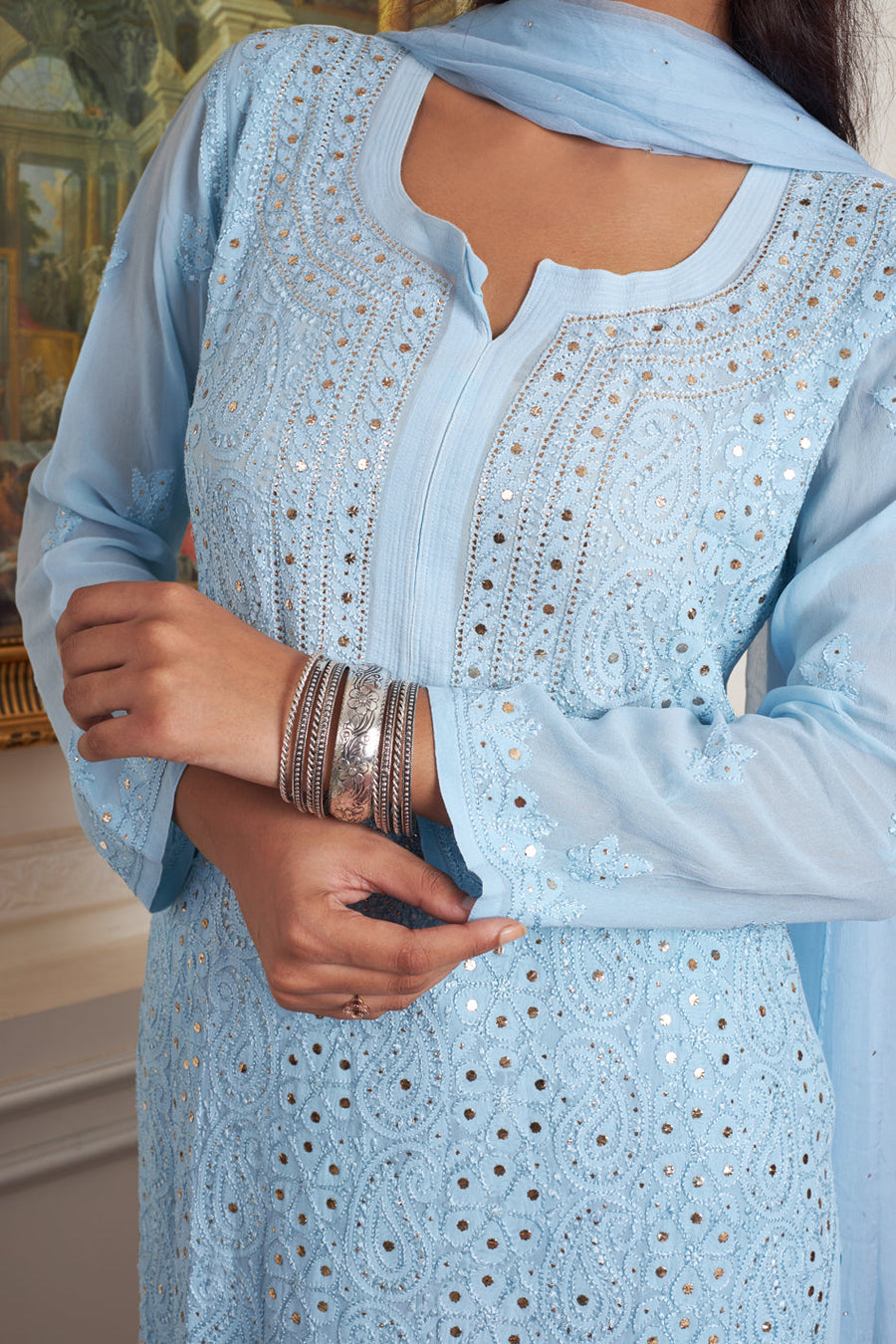 Nagma Premium Chikankari Mukaish Viscose Set