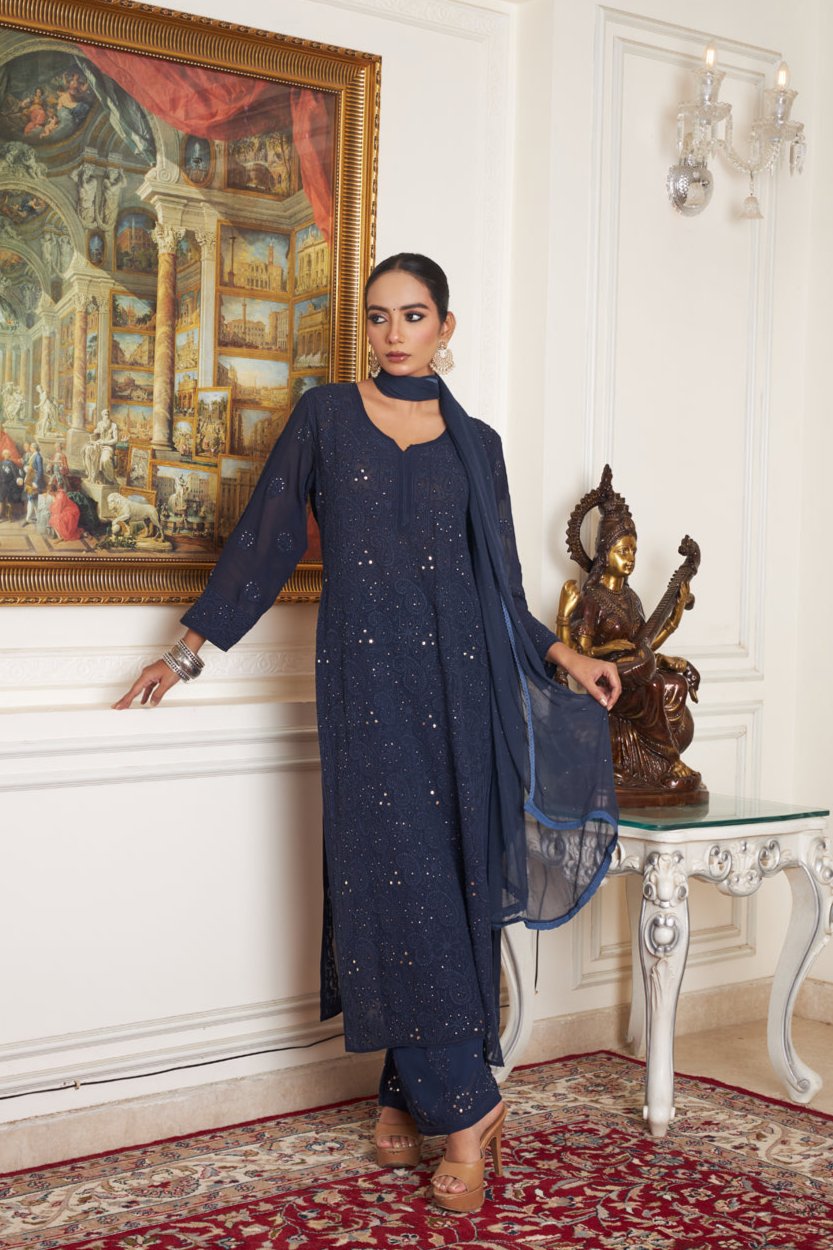 Nagma Premium Chikankari Mukaish Viscose Set