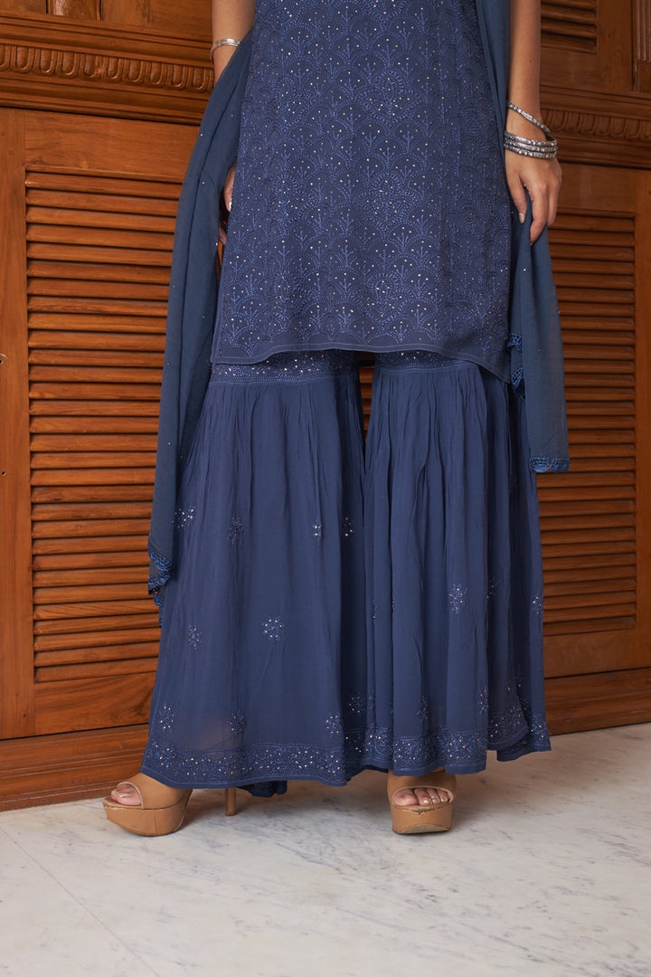 Fiza Designer Mukaish Chikankari Noodle Gharara Set