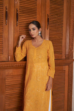 Load image into Gallery viewer, Rakul Preet Viscose Mukaish Chikankari Kurti
