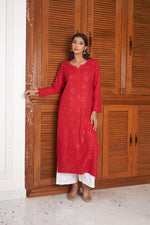 Load image into Gallery viewer, Rakul Preet Viscose Mukaish Chikankari Kurti
