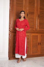 Load image into Gallery viewer, Rakul Preet Viscose Mukaish Chikankari Kurti-The Lucknowi Chikan
