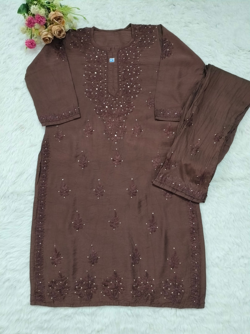 Sona Chanderi Chikankari Kurti Set