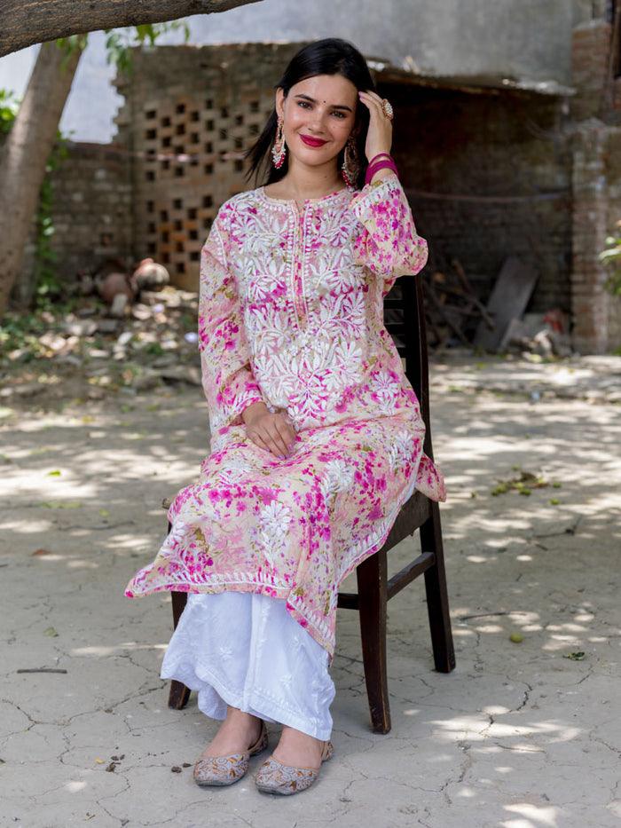 Sonu Kakkar Styled Mulmul Chikankari Kurta