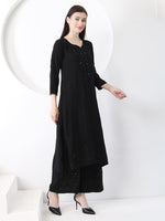 Load image into Gallery viewer, Ulfat Rayon Mukaish Chikankari Kurti &amp; Pallazo Set-Black
