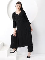 Load image into Gallery viewer, Ulfat Rayon Mukaish Chikankari Kurti &amp; Pallazo Set-Black
