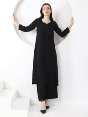 Ulfat Rayon Mukaish Chikankari Kurti & Pallazo Set-Black