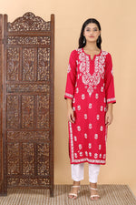 Load image into Gallery viewer, Heer Rayon Long Chikankari Kurti
