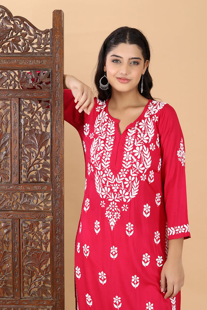 Heer Rayon Long Chikankari Kurti