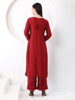 Load image into Gallery viewer, Ulfat Rayon Mukaish Chikankari Kurti Set-Maroon
