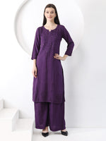 Load image into Gallery viewer, Ulfat Rayon Mukaish Chikankari Kurti Set- Purple
