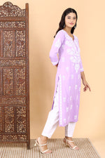 Load image into Gallery viewer, Heer Rayon Long Chikankari Kurti
