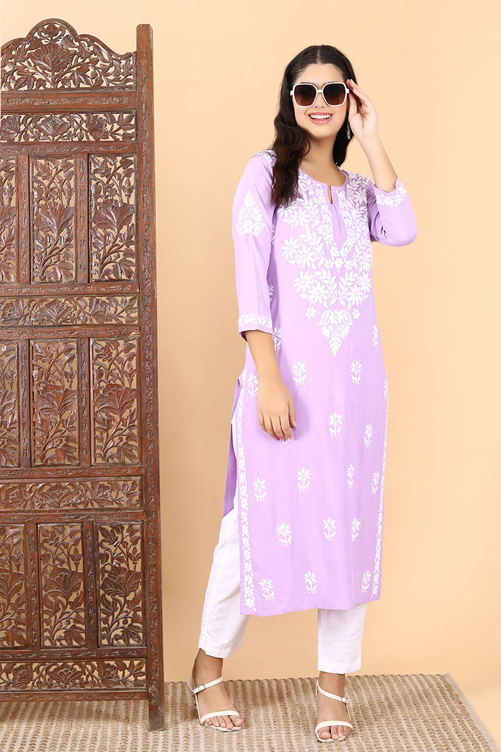 Heer Rayon Long Chikankari Kurti