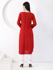 Ulfat Rayon Mukaish Chikankari Kurti-Red