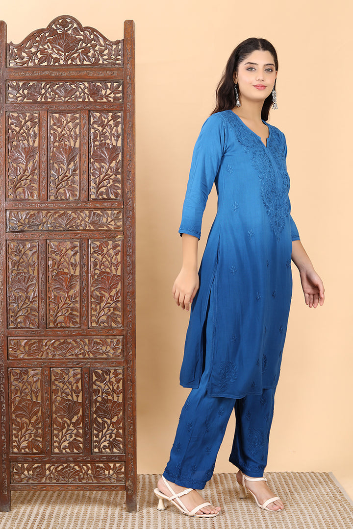 Bahar Chikankari Ombre Dyed Kurti Set