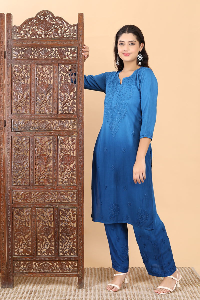 Bahar Chikankari Ombre Dyed Kurti Set