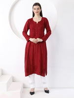 Load image into Gallery viewer, Ulfat Rayon Mukaish Chikankari Kurti- Maroon
