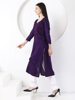 Load image into Gallery viewer, Ulfat Rayon Mukaish Chikankari Kurti- Purple
