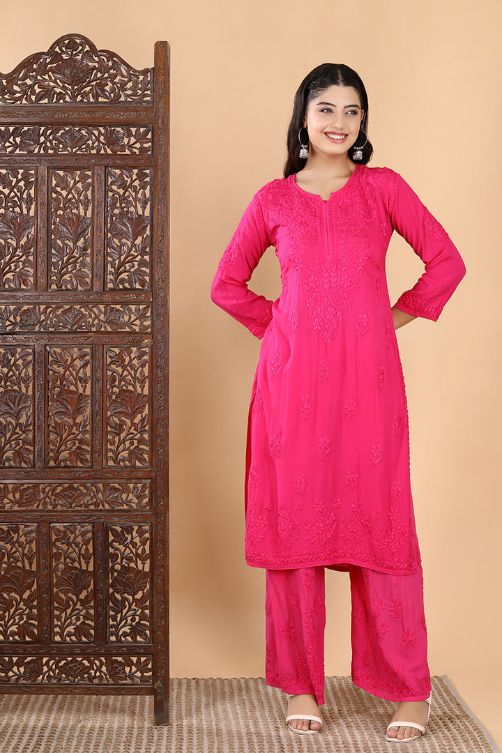 Palak Modal Dyed Premium Chikankari Kurti Set