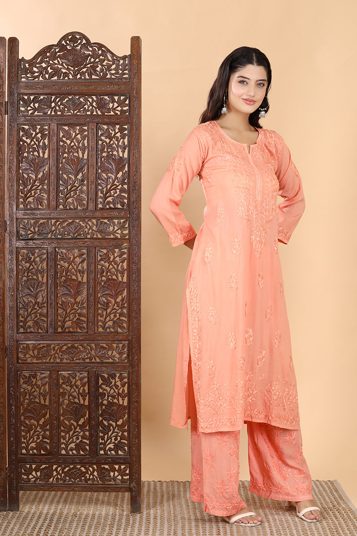 Palak Modal Dyed Premium Chikankari Kurti Set