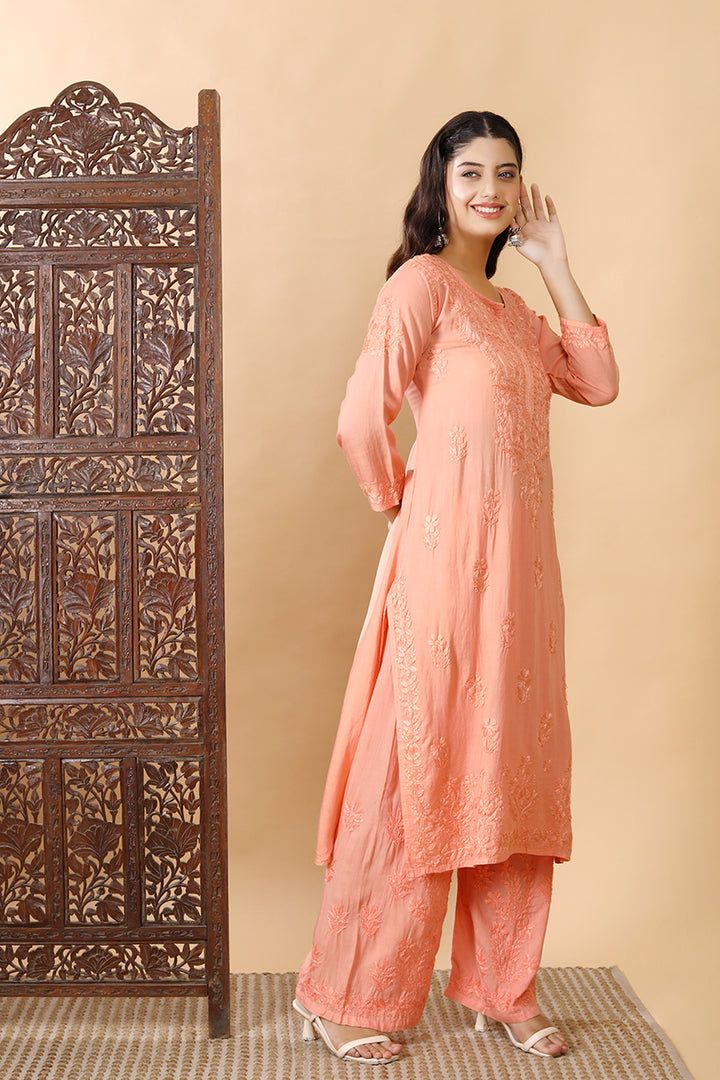 Palak Modal Dyed Premium Chikankari Kurti Set