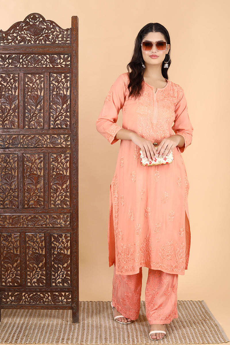 Palak Modal Dyed Premium Chikankari Kurti Set