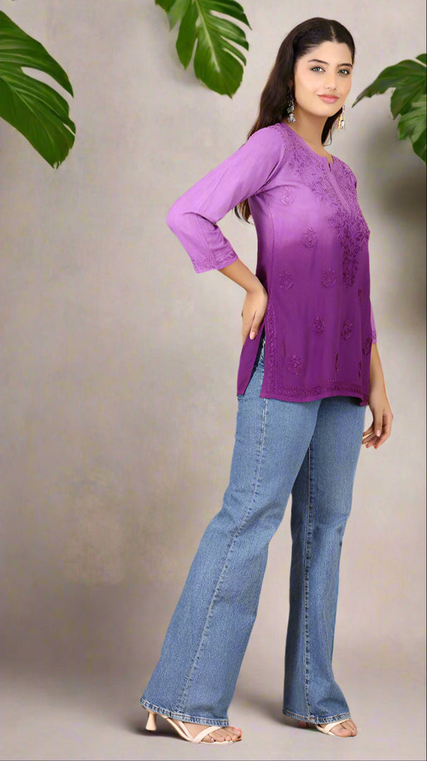 Amina Rayon Black Chikankari Top