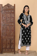 Load image into Gallery viewer, Heer Rayon Long Chikankari Kurti
