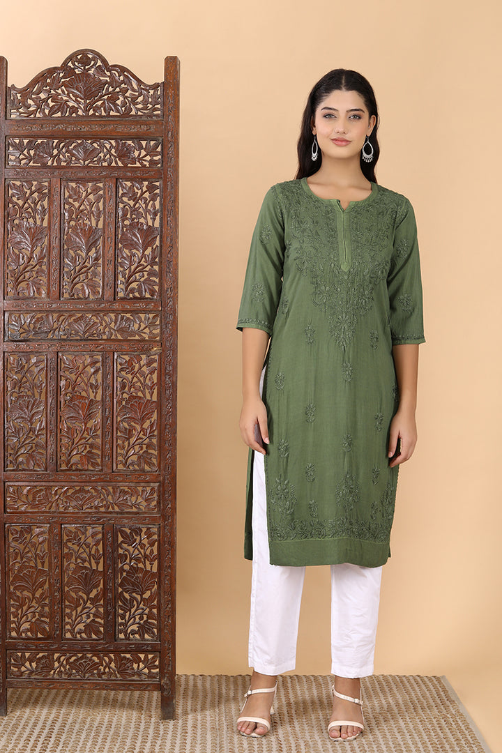 Kehkasha Modal Straight Chikankari Kurta
