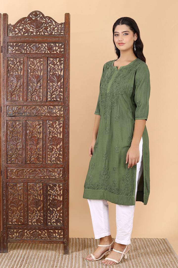 Kehkasha Modal Straight Chikankari Kurta