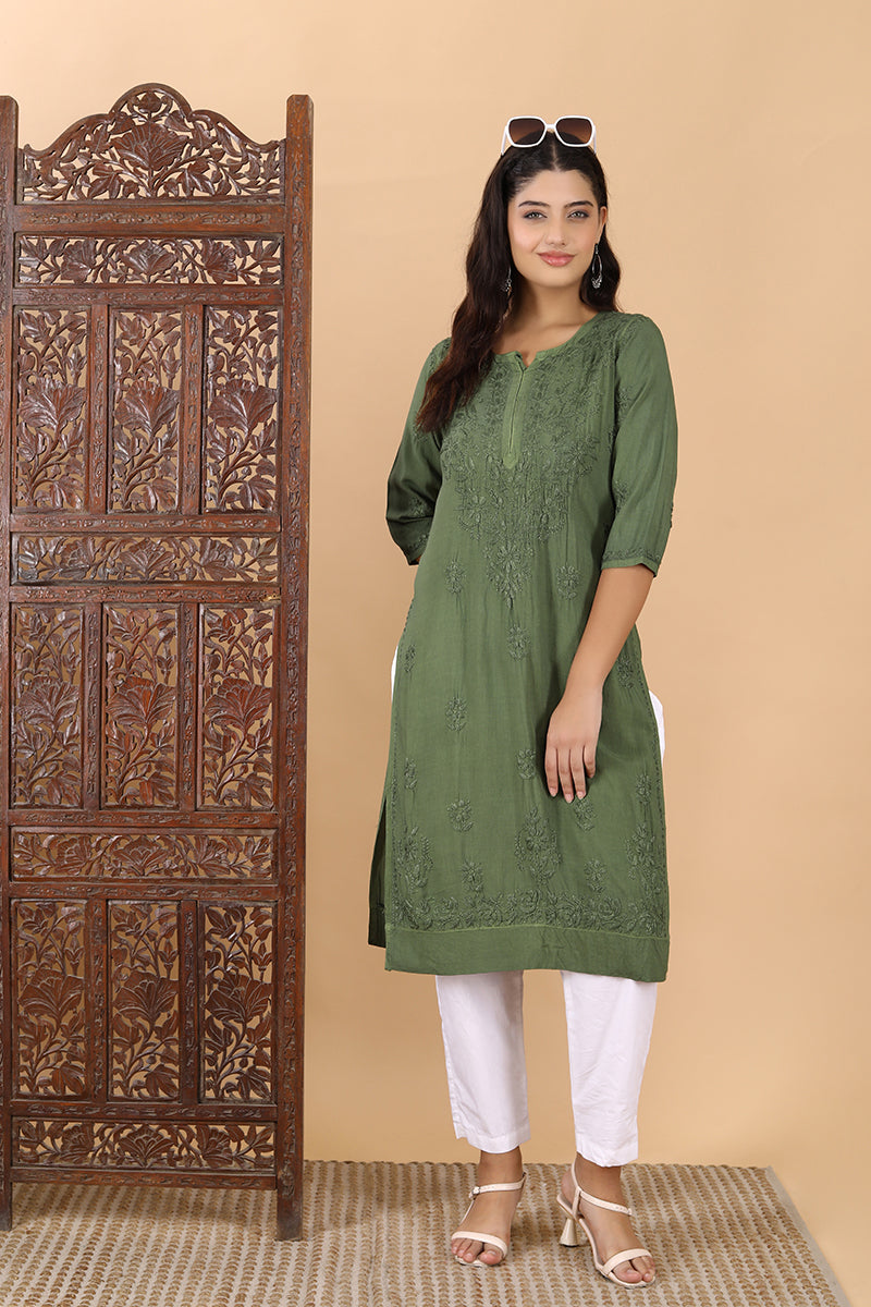Kehkasha Modal Straight Chikankari Kurta