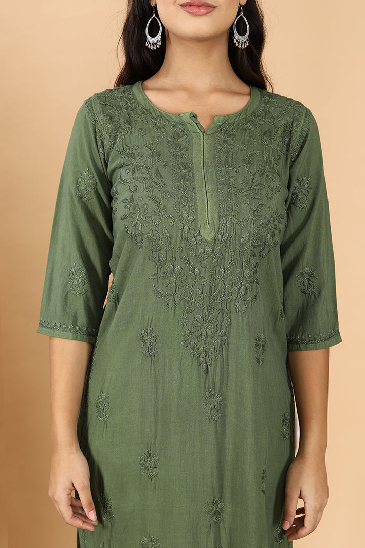Kehkasha Modal Straight Chikankari Kurta