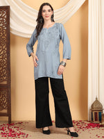 Load image into Gallery viewer, Kashti Rayon Chikankari Short Kurti