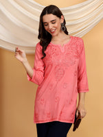 Load image into Gallery viewer, Kashti Rayon Chikankari Short Kurti