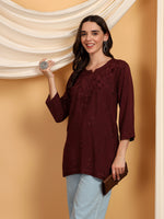 Load image into Gallery viewer, Kashti Rayon Chikankari Short Kurti