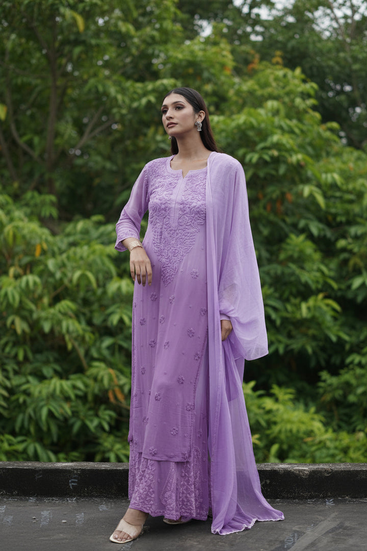 Nazakat Viscose 3D Chikankari Kurti Sharara Set