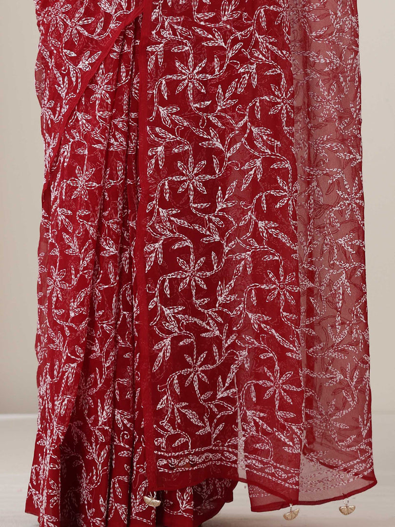 Tepchi Handwork Georgette Chikankari Saree
